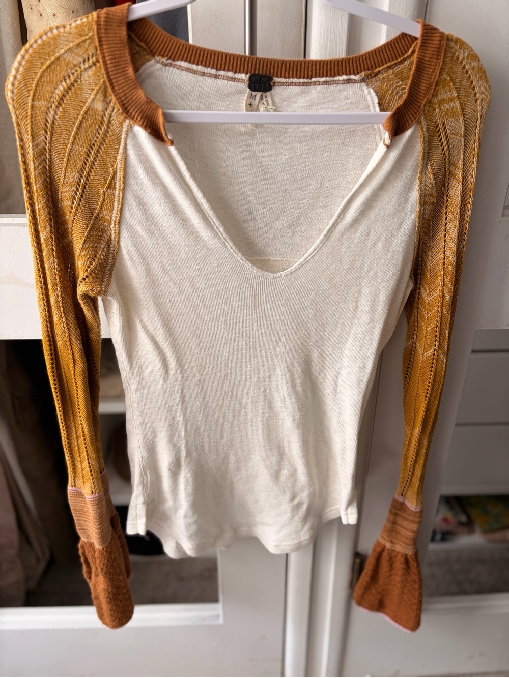We The Free Two-Tone Scoop Neck Knit Top in Ivory & Mustard